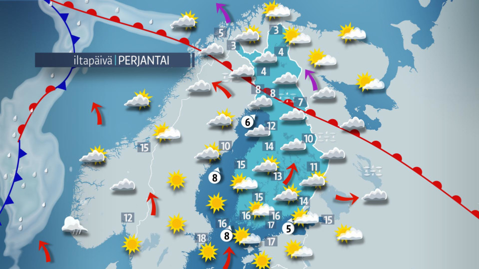 Sääennuste perjantaille 12. lokakuuta.