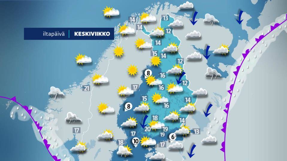 Keskiviikon sääkartta.