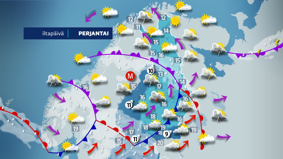 Sääennuste perjantaille 23. elokuuta.