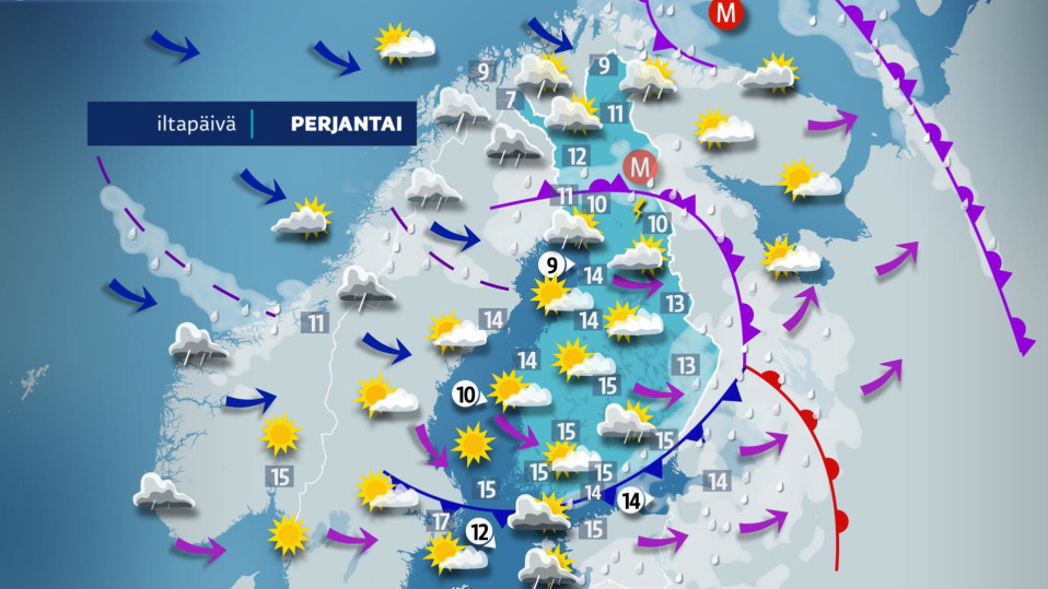 Sääennuste perjantaille 13. syyskuuta.