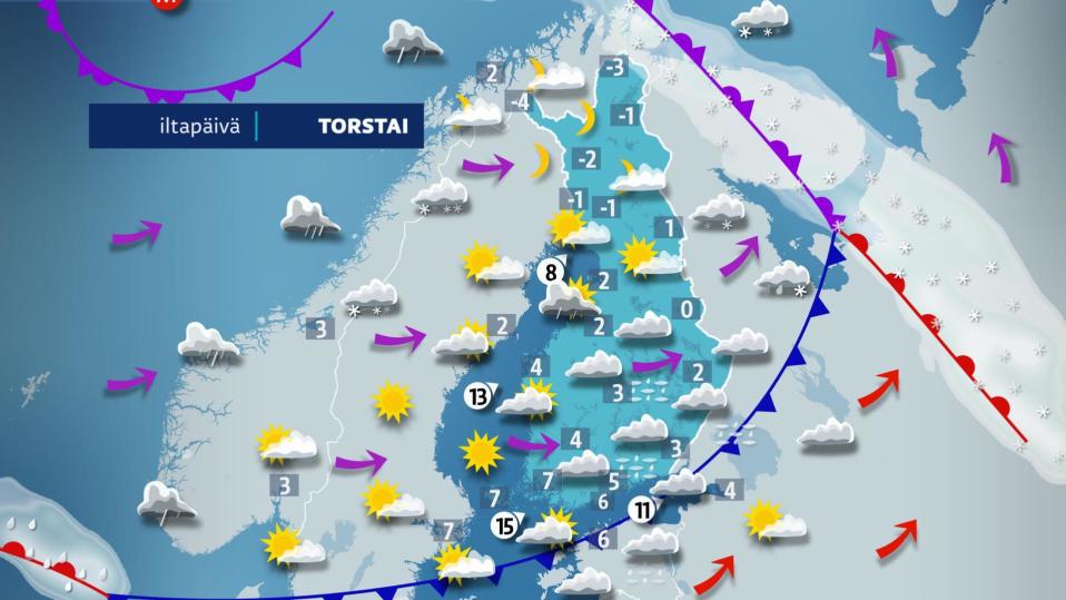 Torstai-iltapäivän sää.