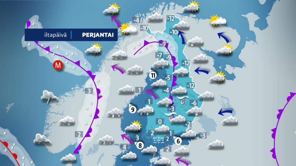 Perjantai-iltapäivän sää.