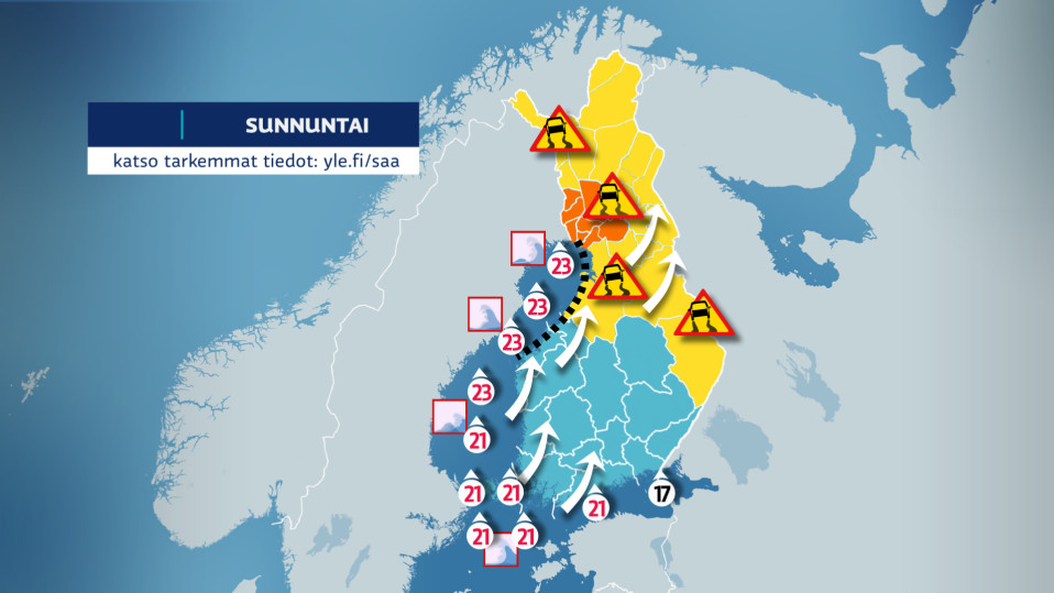 Sunnuntain varoituskartta.