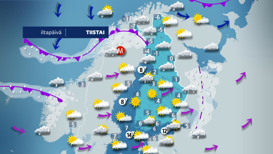 Tiistain sääkartta.