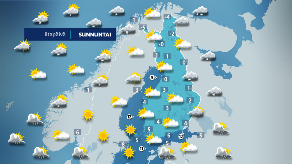 Sunnuntain sääkartta.