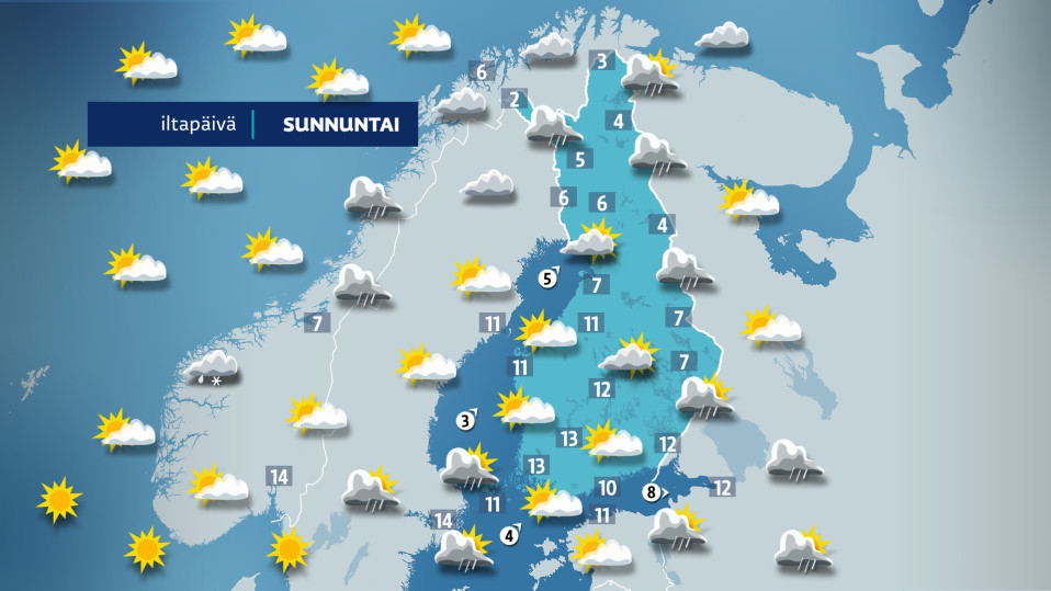 Sunnuntai iltapäiväkartta.