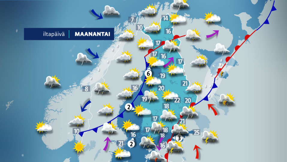 Maanantain sääkartta.