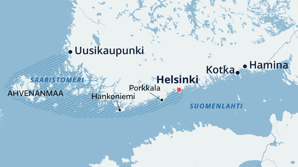 Veneily keskittyy merellä pääosin Helsingin ja Saaristomeren väliselle alueelle.