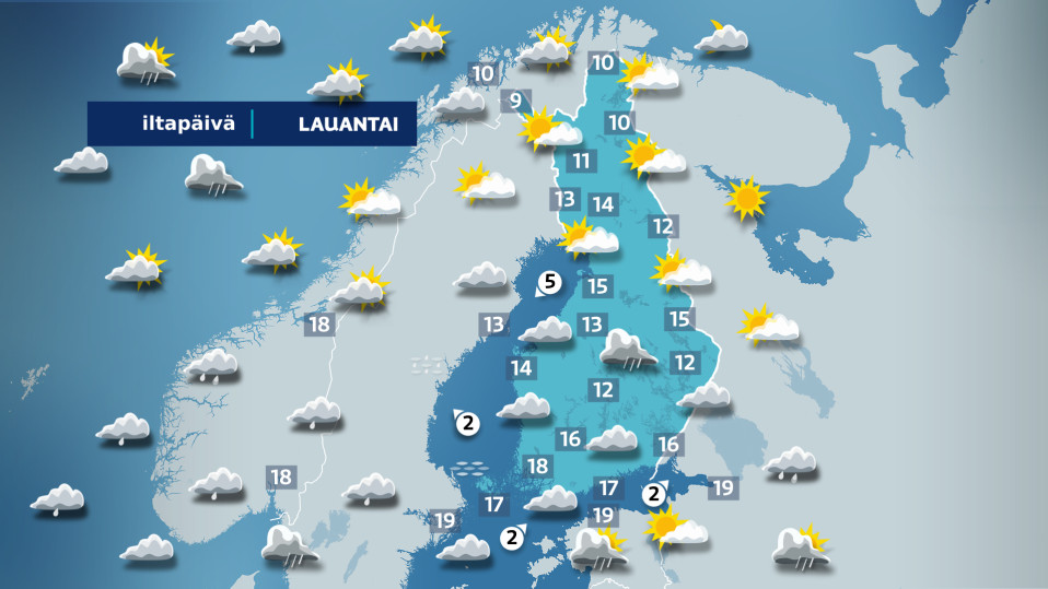 Lauantain iltapäiväkartta.