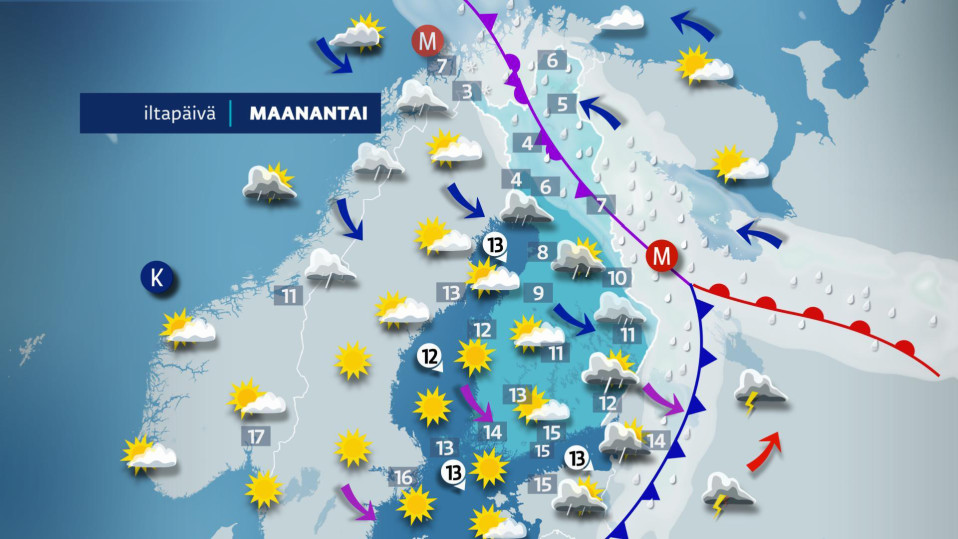 Maanantain sääkartta.