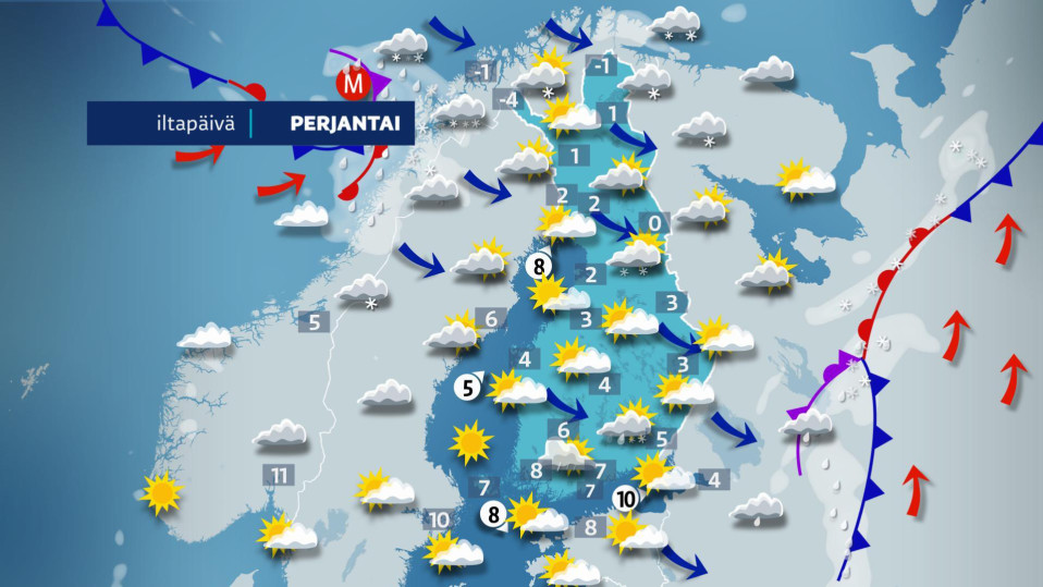 Perjantain iltapäiväkartta.