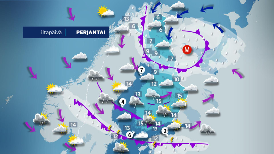 Perjantain sääkartta.