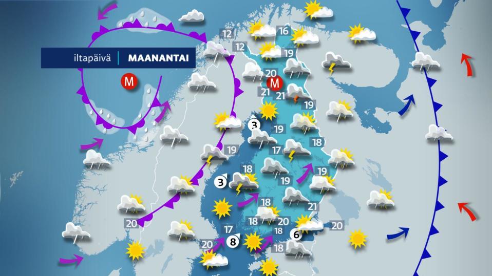 Maanantain sääkartta