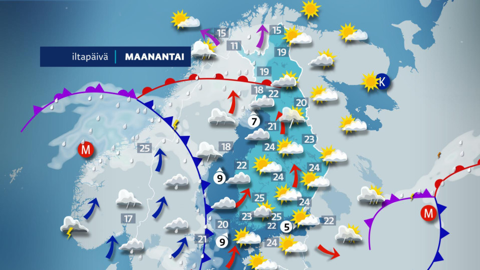 Maanantain sääkartta.