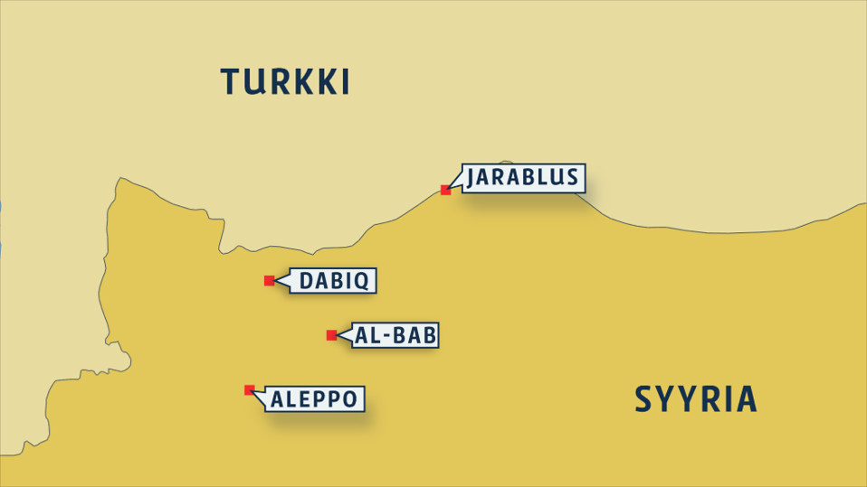 Kartta jossa Syyria ja turkki