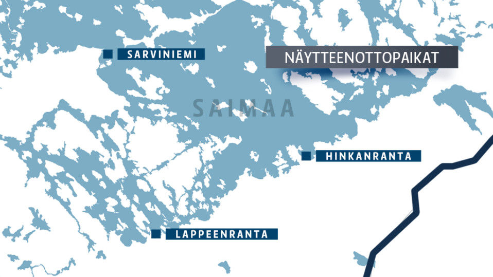 Vesinäytteiden ottopaikat kartalla.