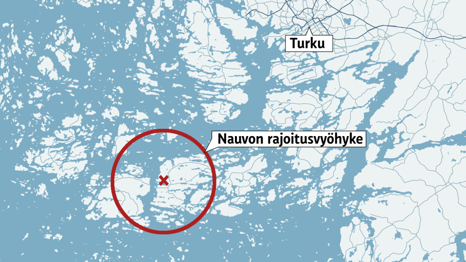 Karttagrafiikka, jossa Nauvo rajattu punaisella ympyrällä.