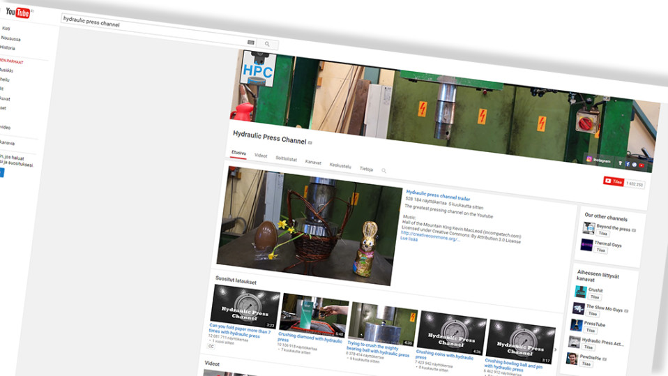Hydraulic press channelin etusivu YouTubessa.