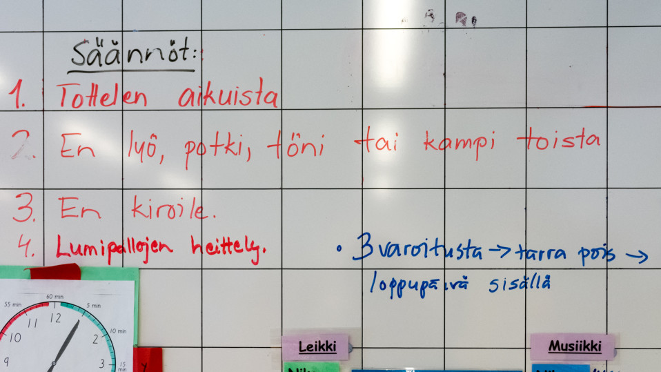 Sääntöjä koulun taululla.