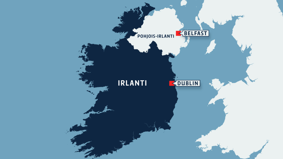 Irlannin ja Pohjois-Irlannin kartta.