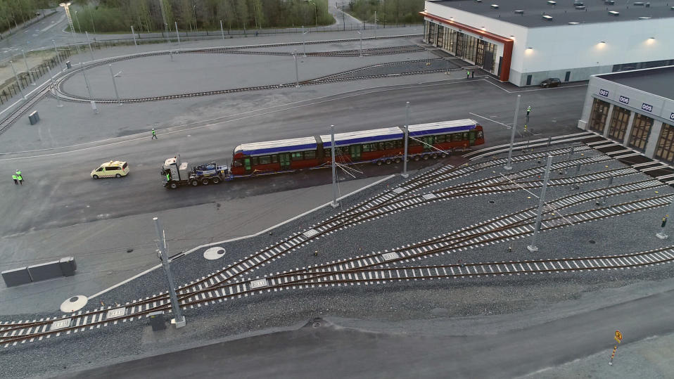 Kopterikuva Tampereen Ratikan varikolta