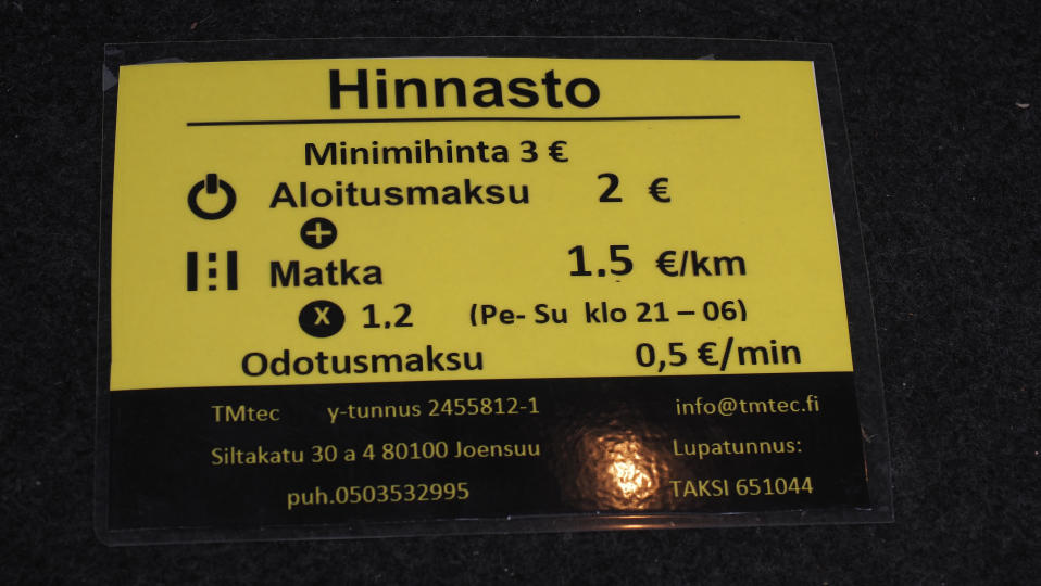 Taksin hinnasto