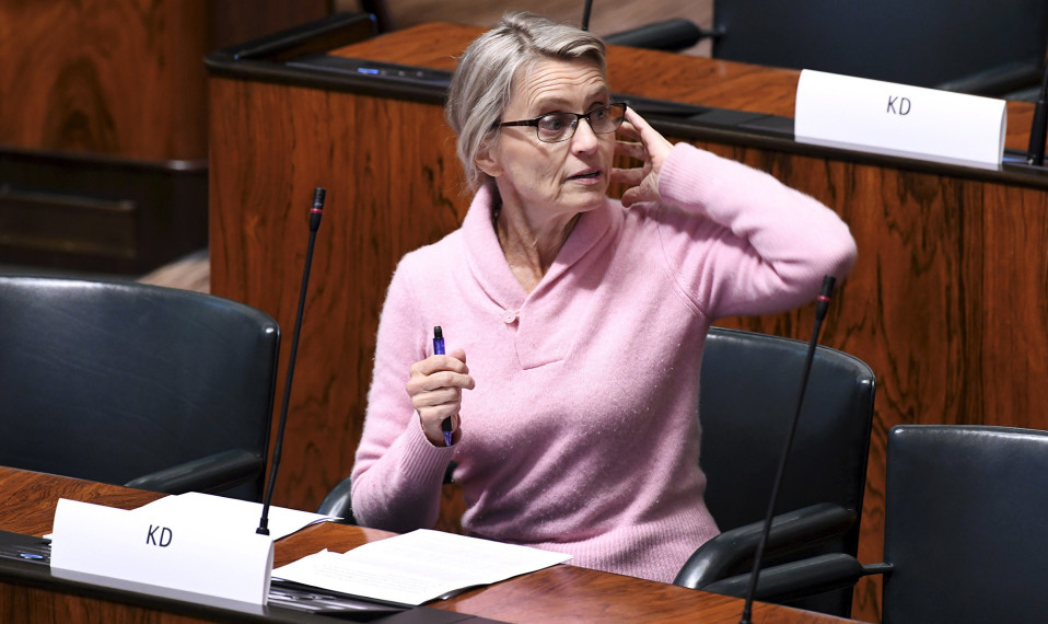 Kristillisten kansanedustaja Päivi Räsänen eduskunnan täysistunnossa Helsingissä tiistaina 15. syyskuuta 2020.