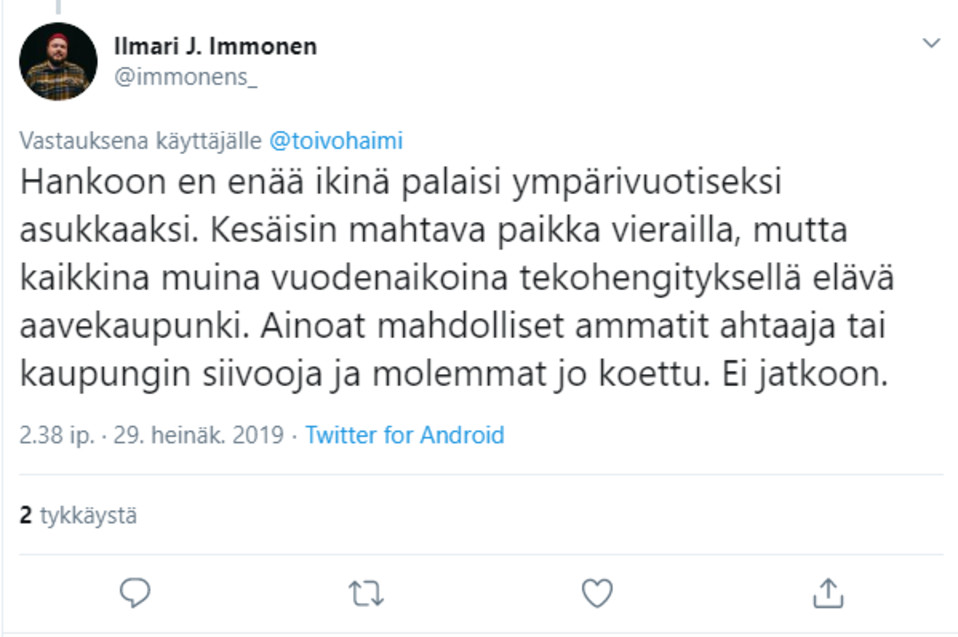 Tviitti, Immonen