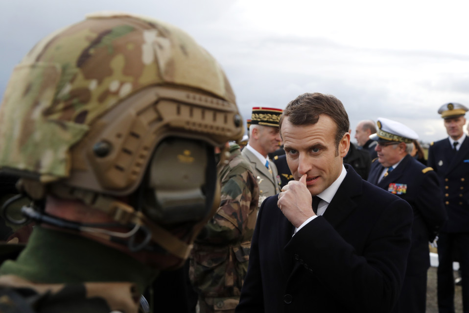 French President Emmanuel Macron meets with paratroopers of the 11th Brigade of the Paratroopers of the Infantry before he delivers his 2019 new year wishes to military forces at Toulouse-Francazal air base near Toulouse, southern France, 17 January 2019. EPA-EFE/GUILLAUME HORCAJUELO