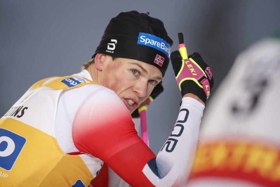 Johannes Hösflot Kläbo efter målgång.
