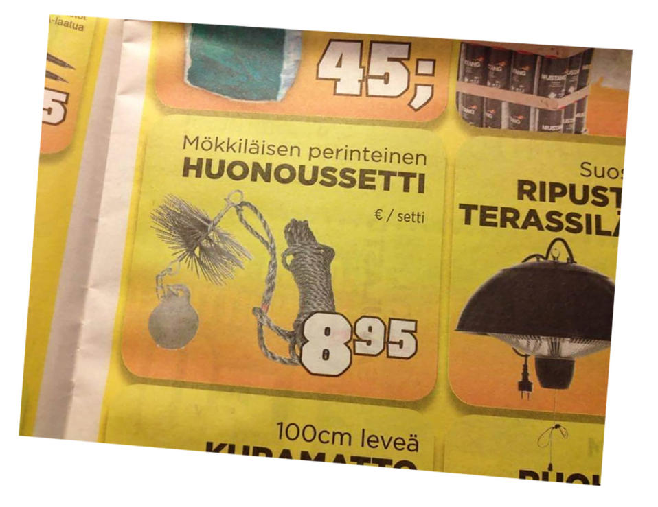 Lehti-ilmoitus, jossa nuohoussettiä myydään