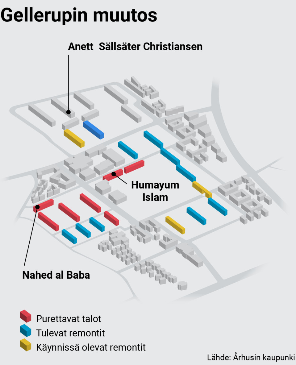 Infokartta Gellerupparkenin ja Toveshöjn kaupunginosista Århusissa.