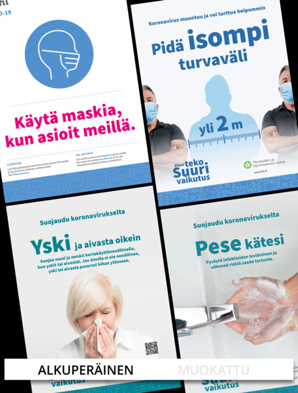 Neljä THL:än koronajulistetta.
