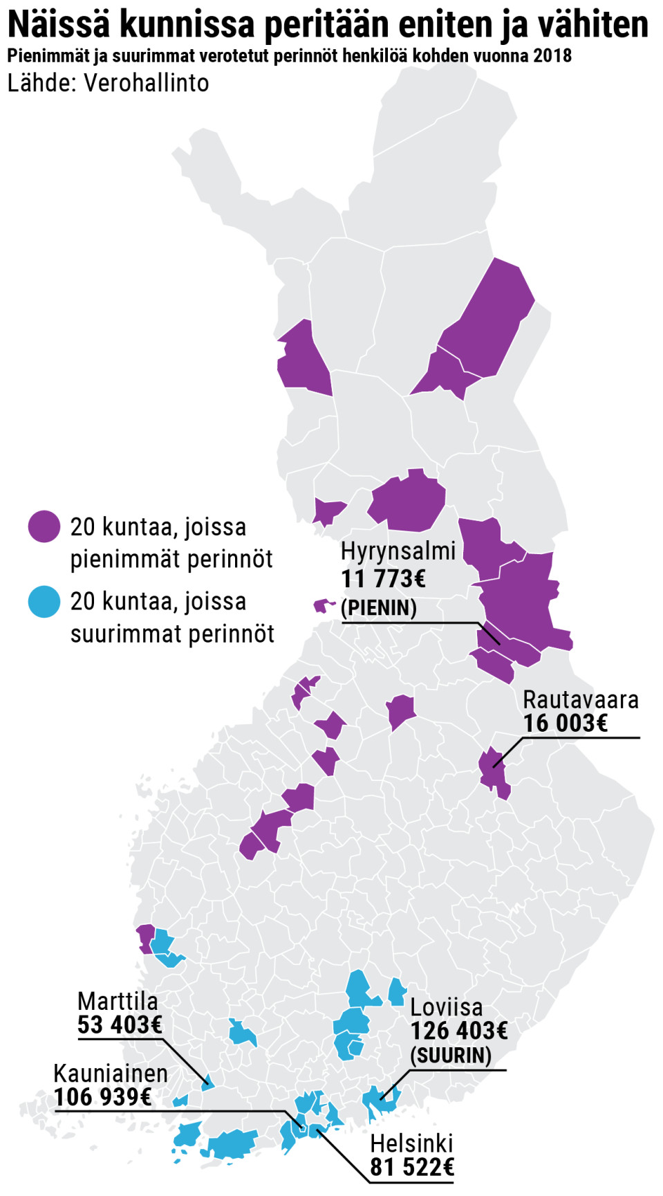 Näissä kunnissa peritään eniten ja vähiten