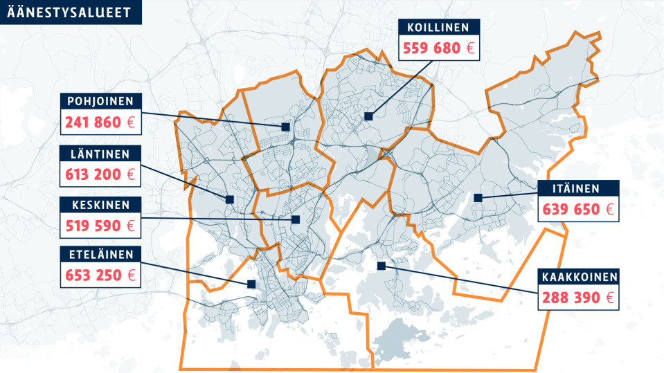 Äänestysalueet Omastadi-projektissa Helsingissä 2019