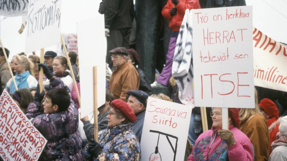 Työttömien mielenosoitus 1993.