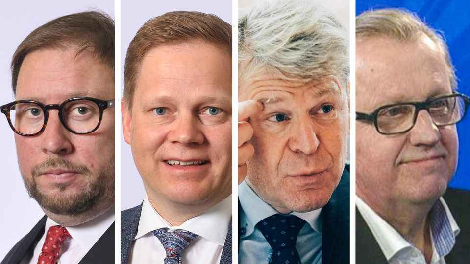 Kuvassa neljä henkilöä: Paavo Arhinmäki, Markus Lohi, Matin Scheinin ja Juha Korkeaoja