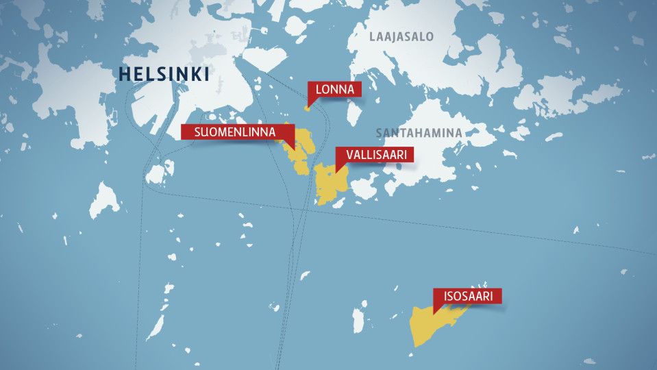 Kartta Helsingin edustan saarista