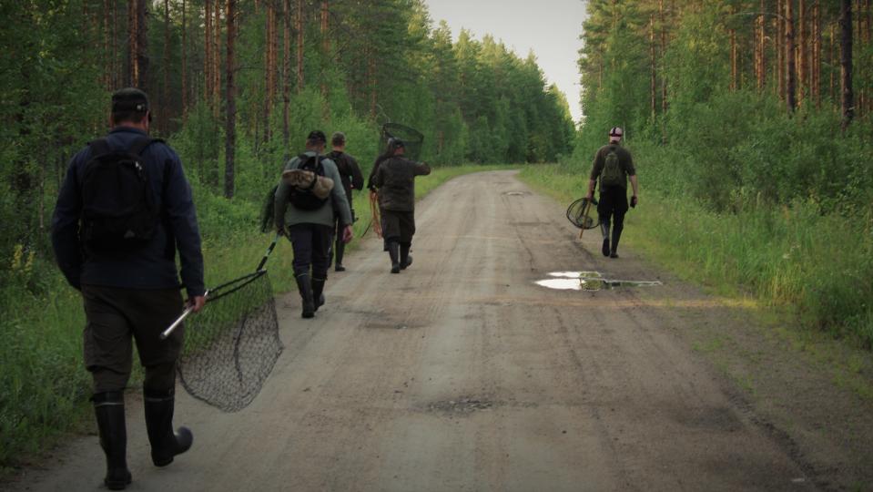 miehiä metsätiellä