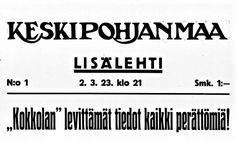 Keskipohjanmaan lisälehti 2.3.1932.