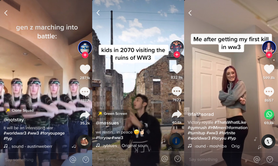 Tiktok-meemit sodasta.