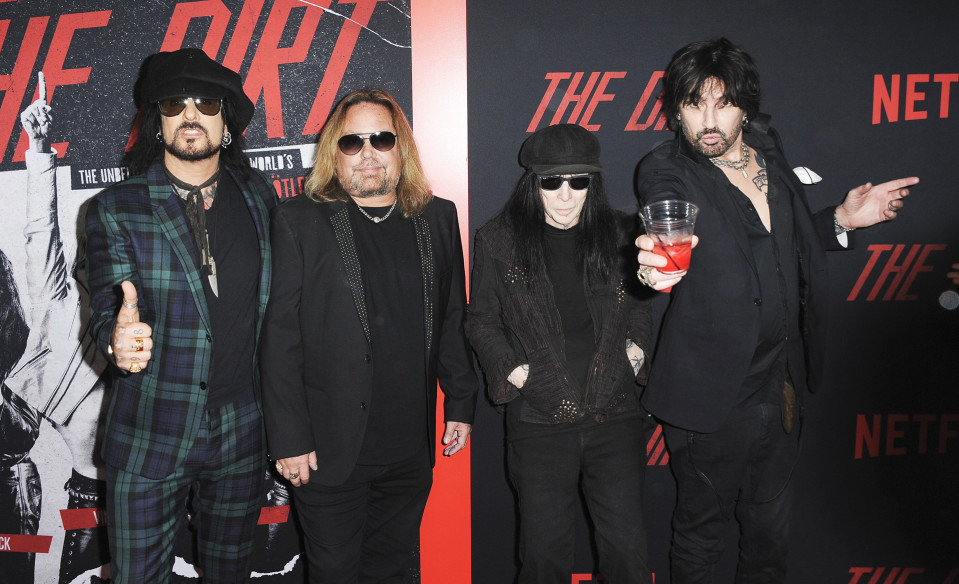 Mötley Crüe -yhtye The Dirt -elokuvan julkistamistilaisuudessa.