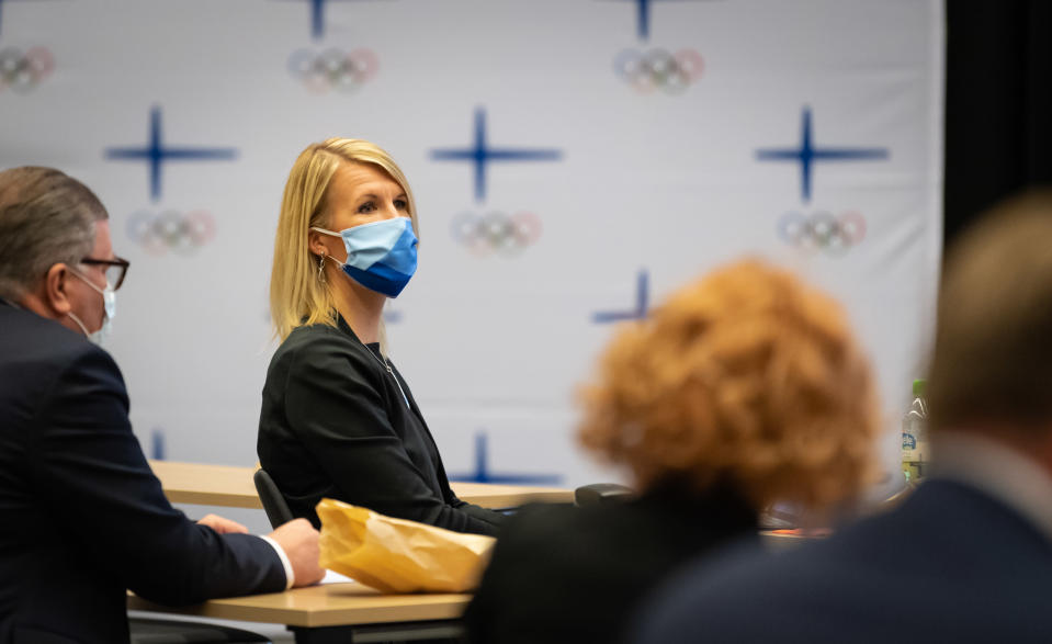 Sari Multala Suomen Olympiakomitean syyskokouksessa Vantaalla 21.11.2020
