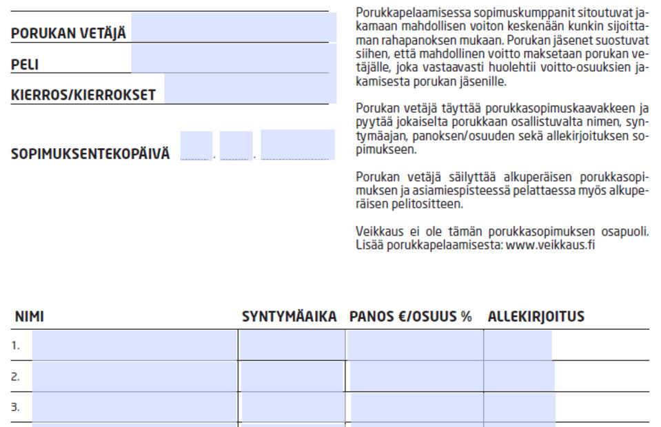 Veikkaus porukkasopimus