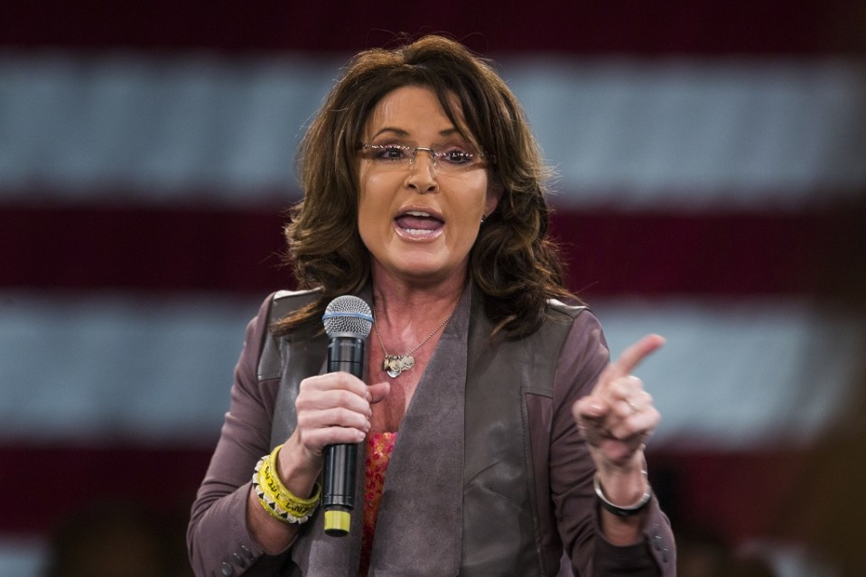 Sarah Palin puhuu Trumpin vaalitapahtumassa Tampassa Floridassa maaliskuussa 2016.