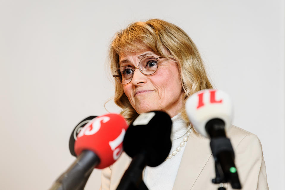 Kansanedustaja Päivi Räsänen kommentoi syytteidensä hylkäämistä eduskunnan Pikkuparlamentin kansalaisinfon tiloissa 30. maaliskuuta.