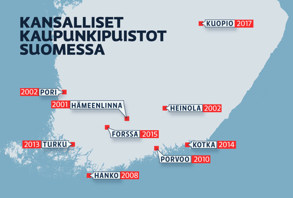 Kansalliset kaupunkipuistot Suomessa -kartta