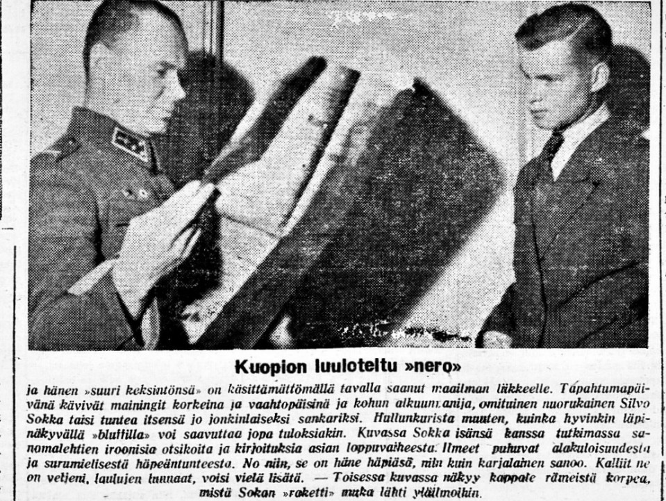 Kuvakaappaus Sisämaa-Laatokka-lehdestä, jossa Verneri ja Silvo Sokka lukevat sanomalehteä.