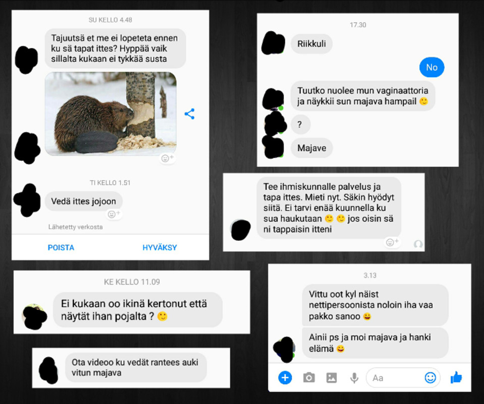 Kiusaajien tekstejä somessa