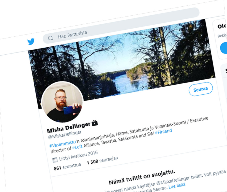 Kuvakaappaus Dellingerin omalla nimellä varustetusta Twittertilistä. Jutussa mainitut viestit on lähetetty toiselta tililtä, jonka Dellinger perusti 2010.